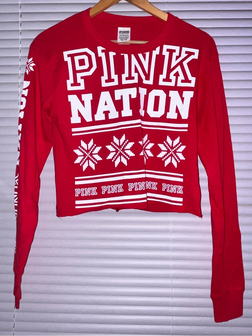 PINK Nation Red Graphic Cropped long sleeve shirt